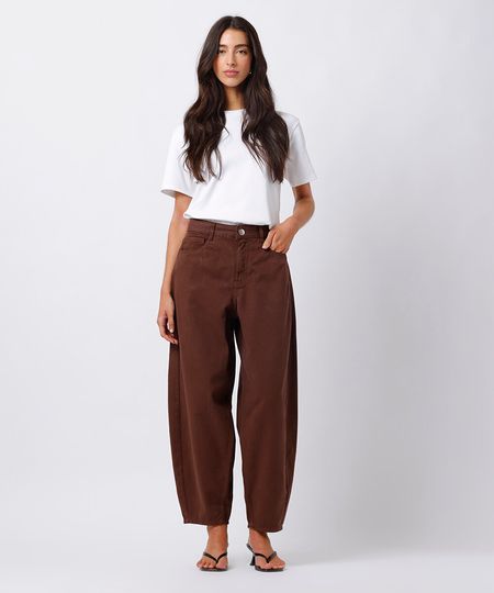 calça balloon feminina de sarja mindset marrom 46