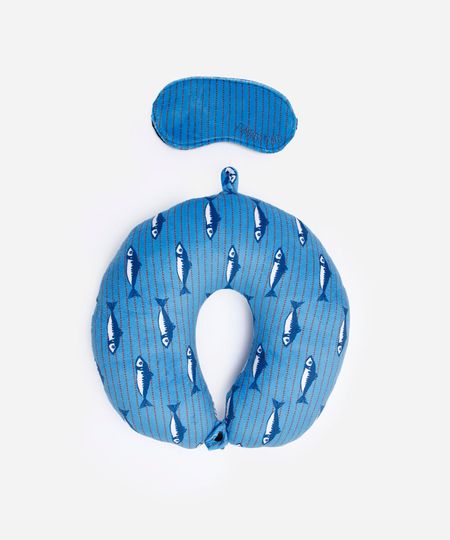 apoio de pescoço com máscara de dormir sardinhas azul UNICO