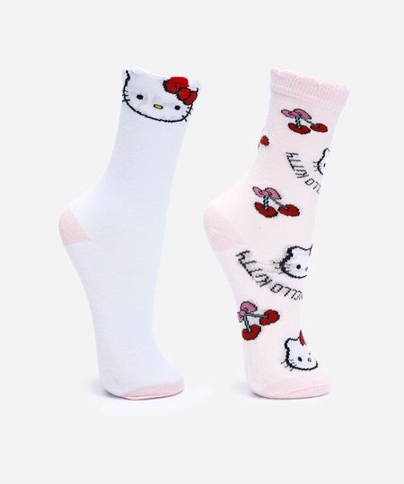 kit de 2 meias infantis cano alto hello kitty colorido 22-25 kit de 2 meias infantis cano alto hello kitty colorido 22-25