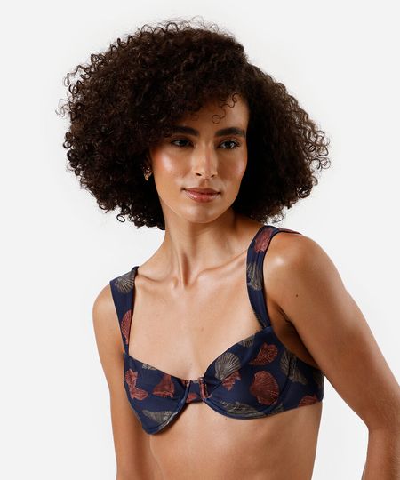 biquíni top meia taça feminino estampado azul G