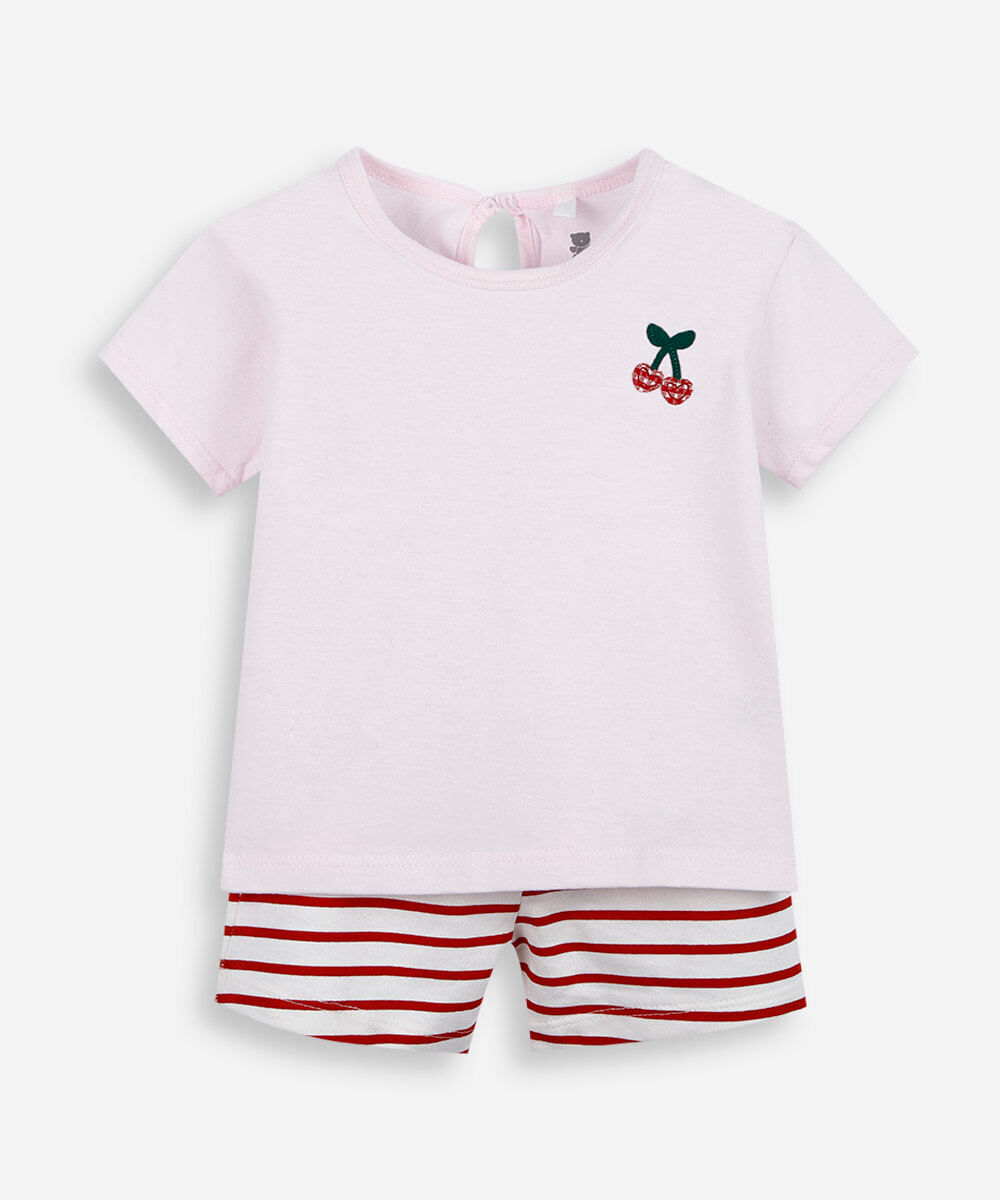 conjunto infantil de algodão cereja rosa