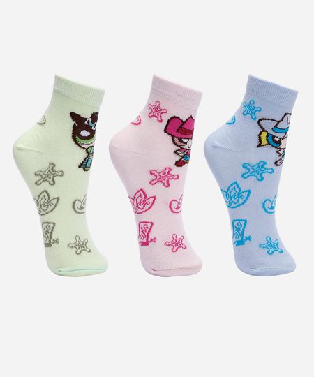 kit de 3 meias cano médio meninas super poderosas country colorido 34-39 kit de 3 meias cano médio meninas super poderosas country colorido 34-39
