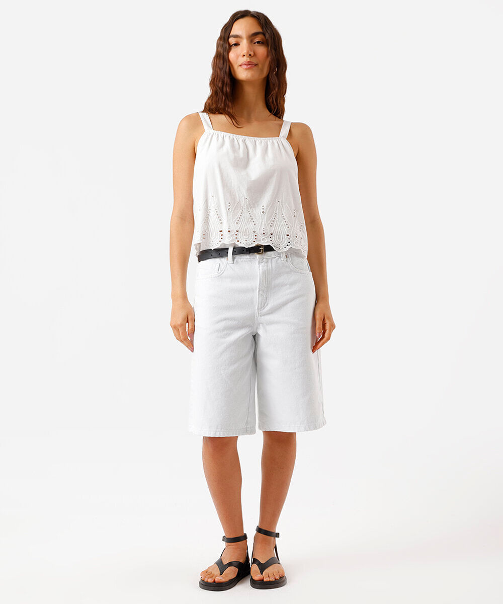 bermuda feminina de sarja cintura média off white
