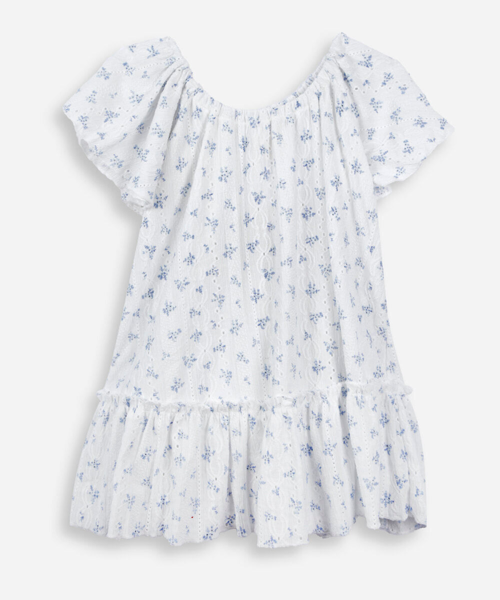 vestido infantil mangas curtas floral off white