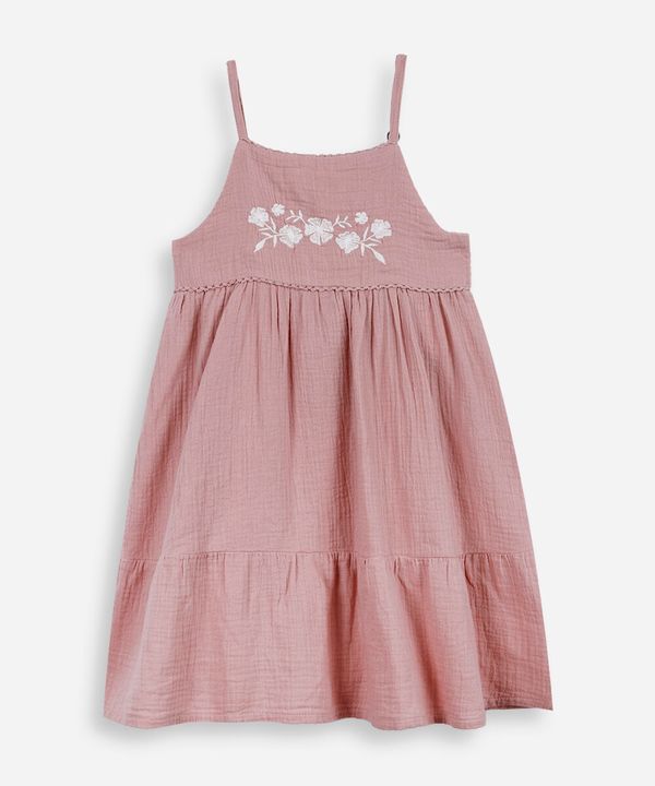 vestido infantil evasê com bordados e alças finas rosa 8