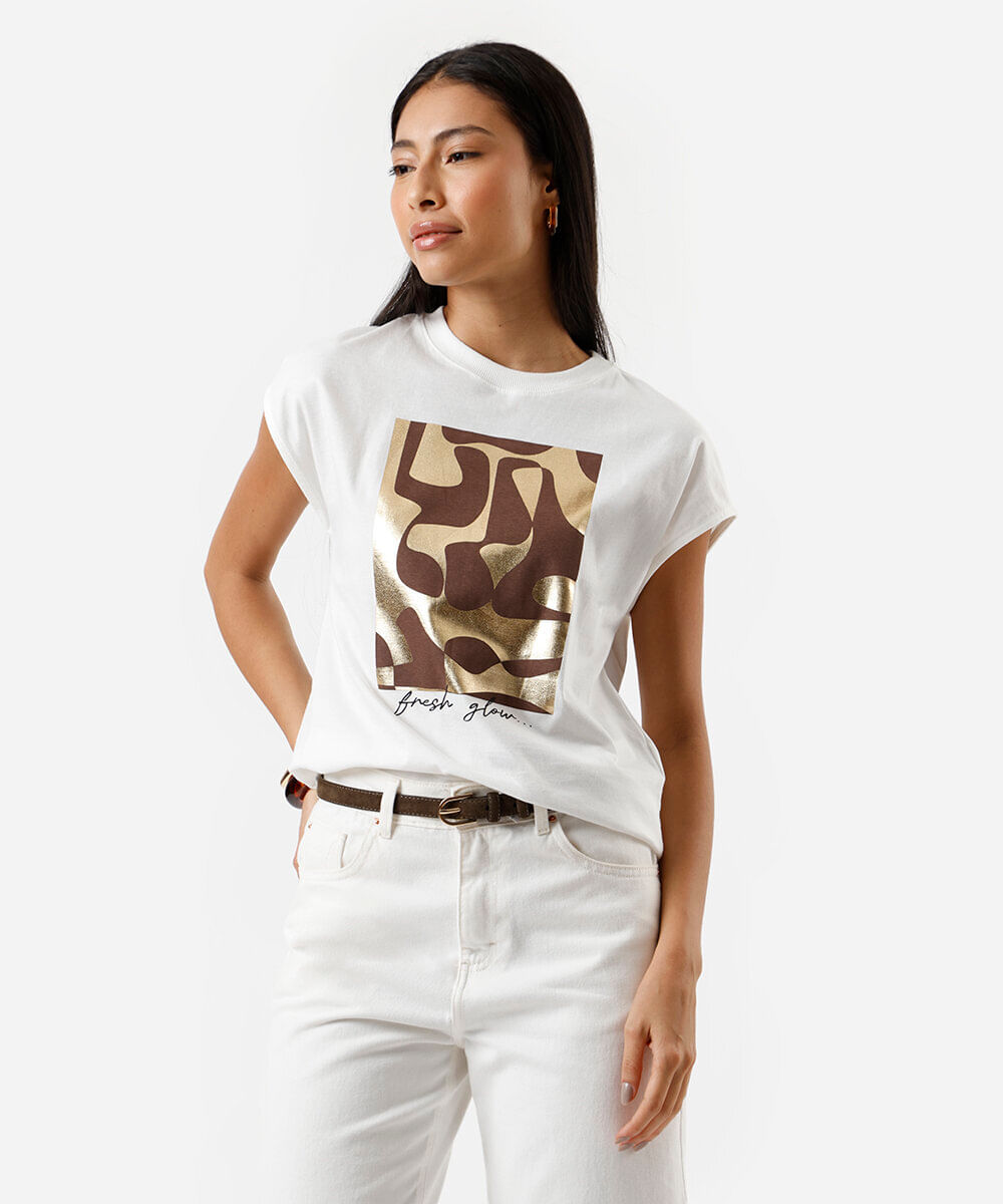 camiseta feminina de algodão estampada off white