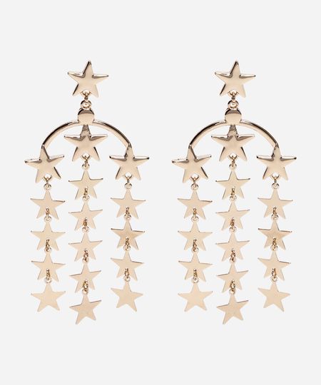brinco longo com estrelas dourado UNICO