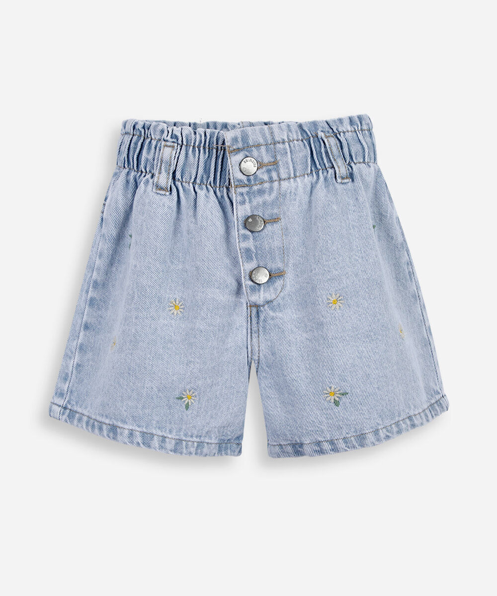 short clochard infantil de algodão com bordados azul