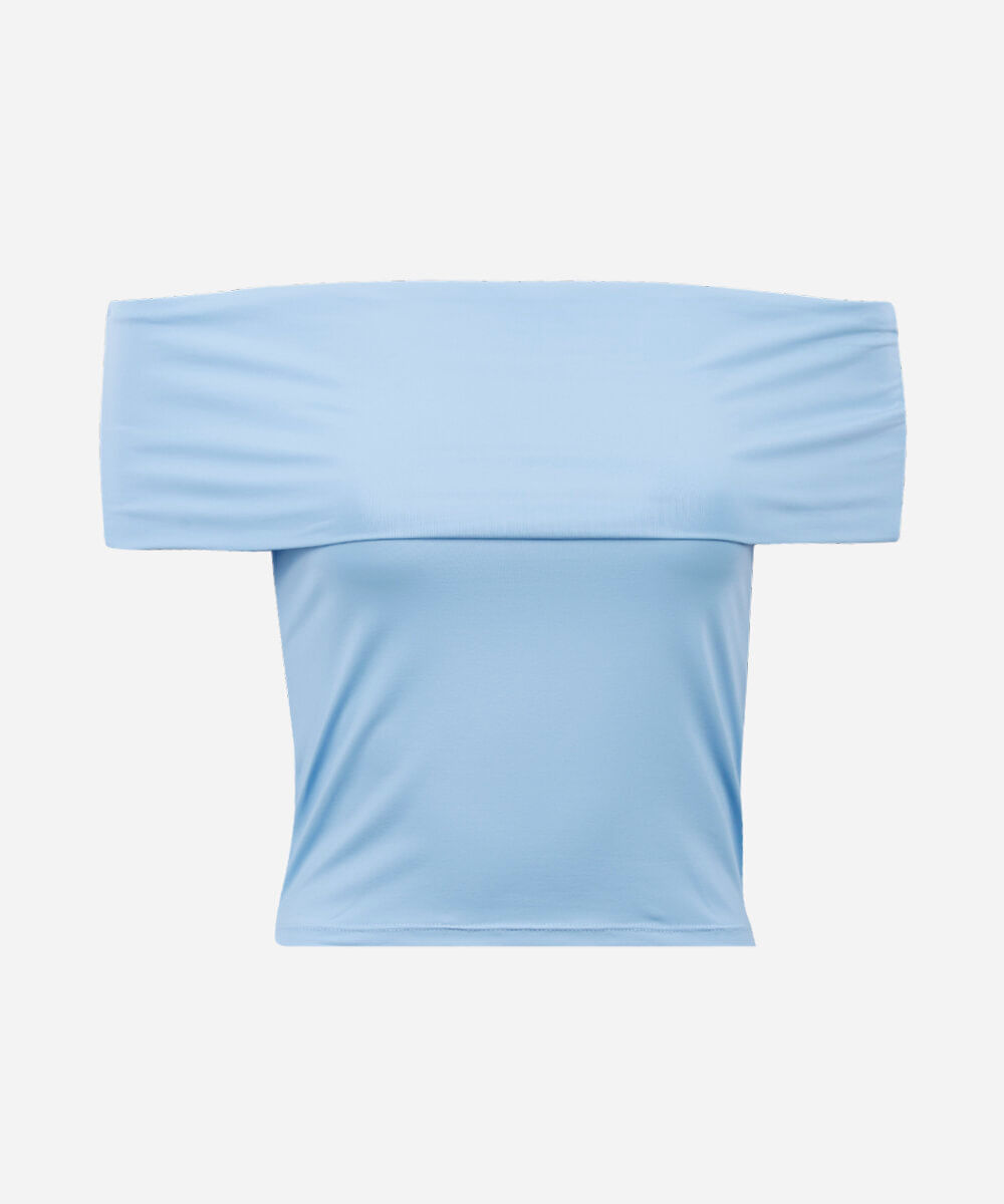 blusa juvenil ombro a ombro de poliamida azul