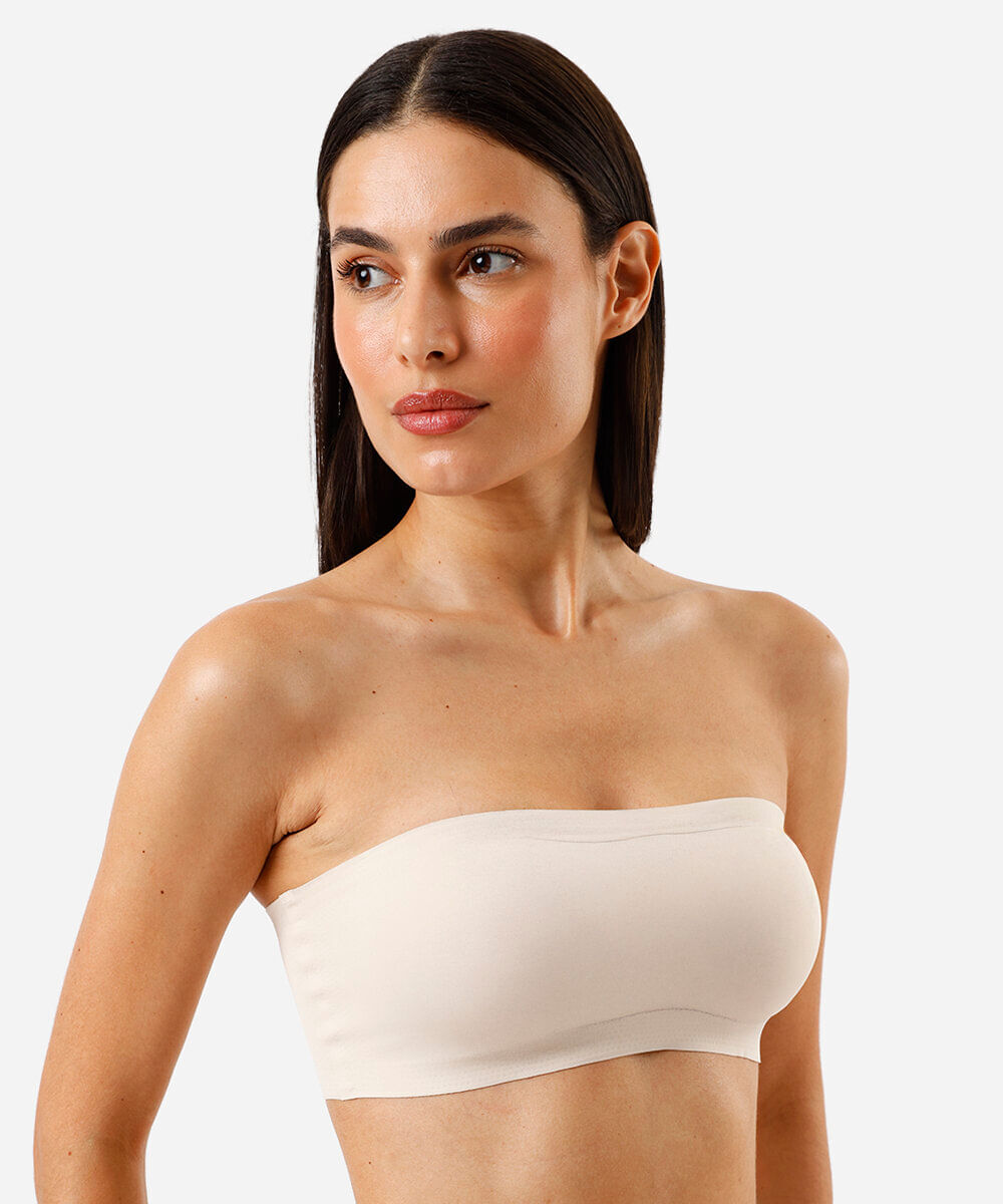 top faixa feminino com bojo removível bege