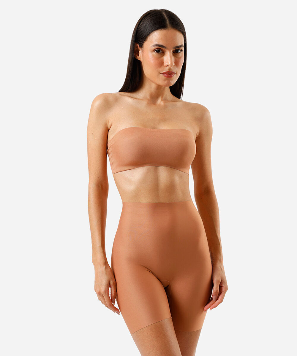 bermuda segunda pele feminina de poliamida marrom