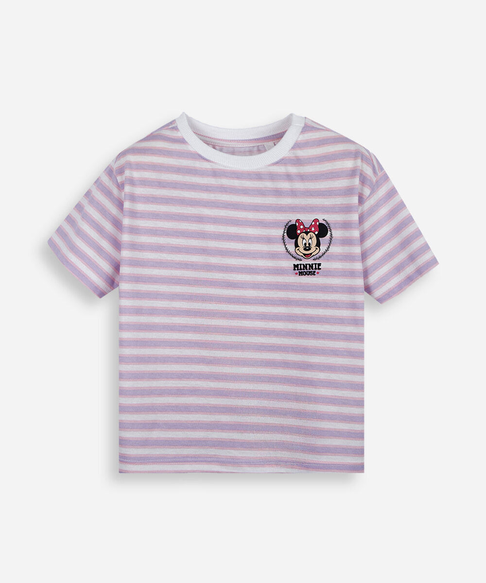 camiseta infantil de algodão listrada minnie colorido
