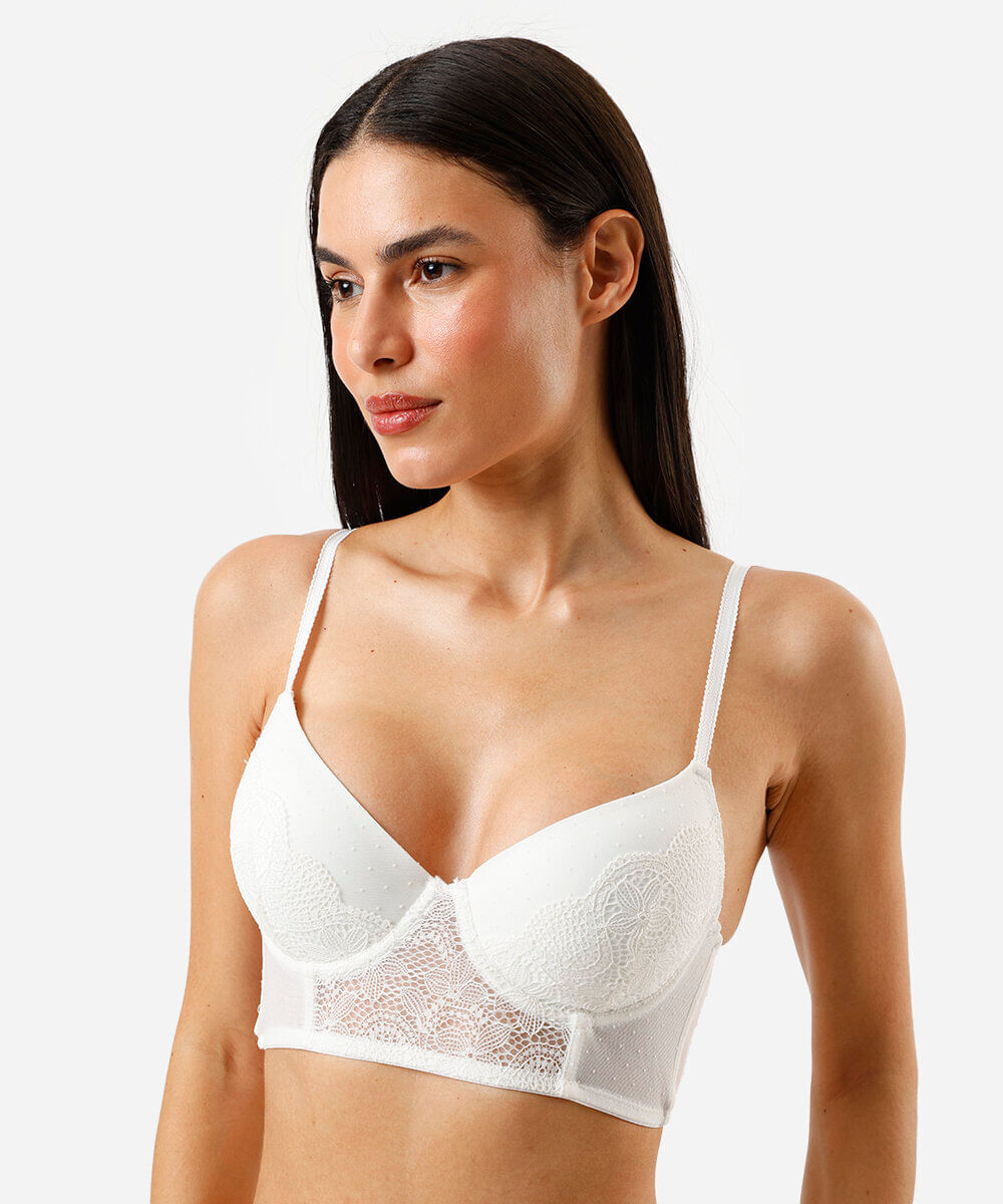 sutiã cropped com bojo e renda off white
