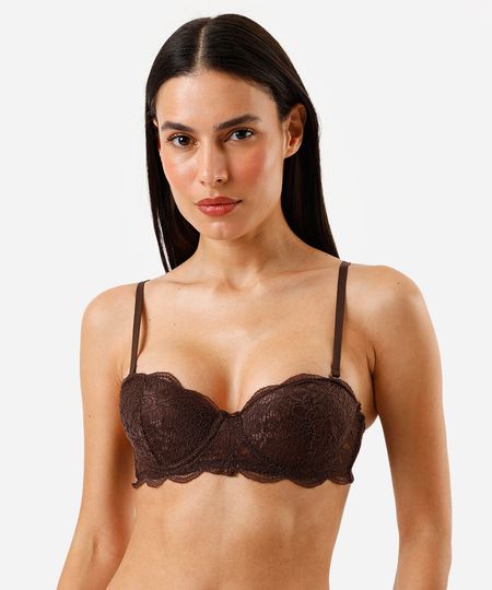 sutiã meia taça com alças removíveis e renda marrom 42