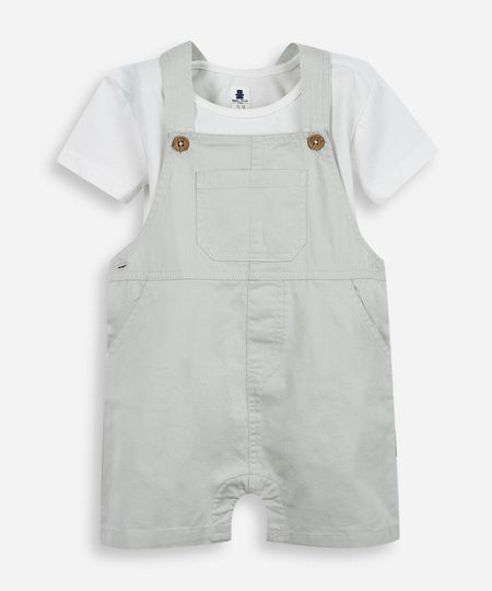 jardineira infantil de algodão com camiseta verde 12-18