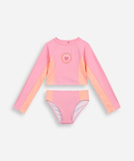Conjunto infantil praia color block rosa 14