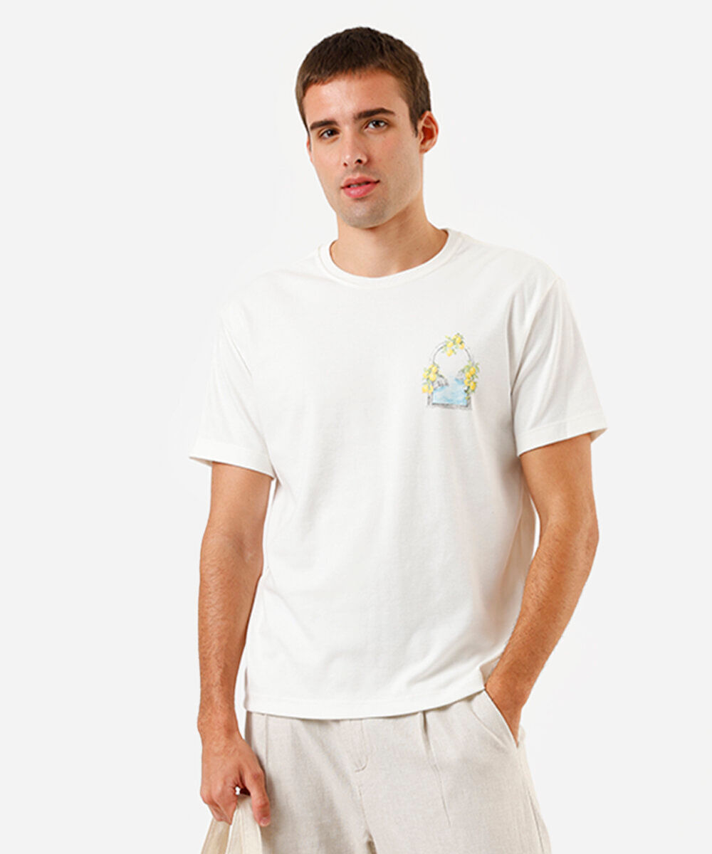 camiseta masculina relaxed com algodão capri off white
