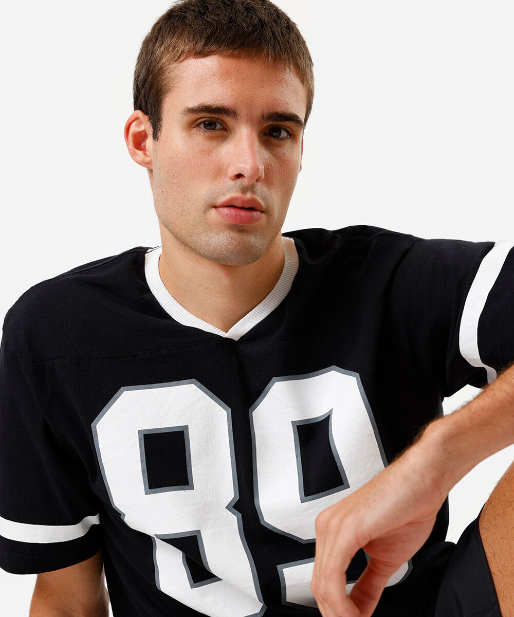 camiseta masculina college relaxed fit preta
