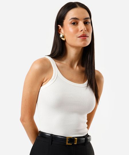 regata alça fina feminina de algodão canelada básica off white PP regata alça fina feminina de algodão canelada básica off white PP