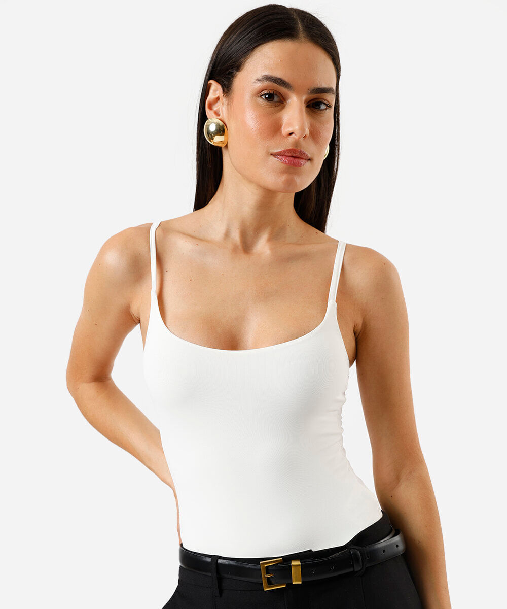 body feminino alça fina poliamida off white