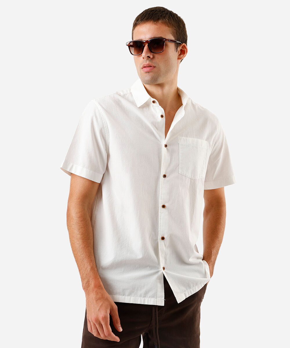 Vista 2 camisa de algodão manga curta com bolso OFF White OFF White