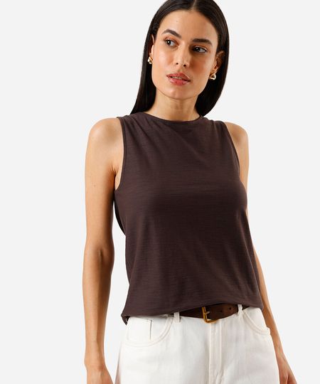 regata alongada de algodão flamê marrom PP regata alongada de algodão flamê marrom PP