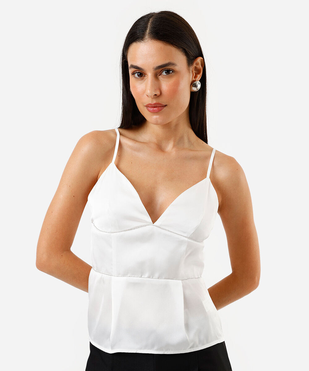 Vista 2 blusa feminina alça fina com brilho C&A OFF White C&A OFF White