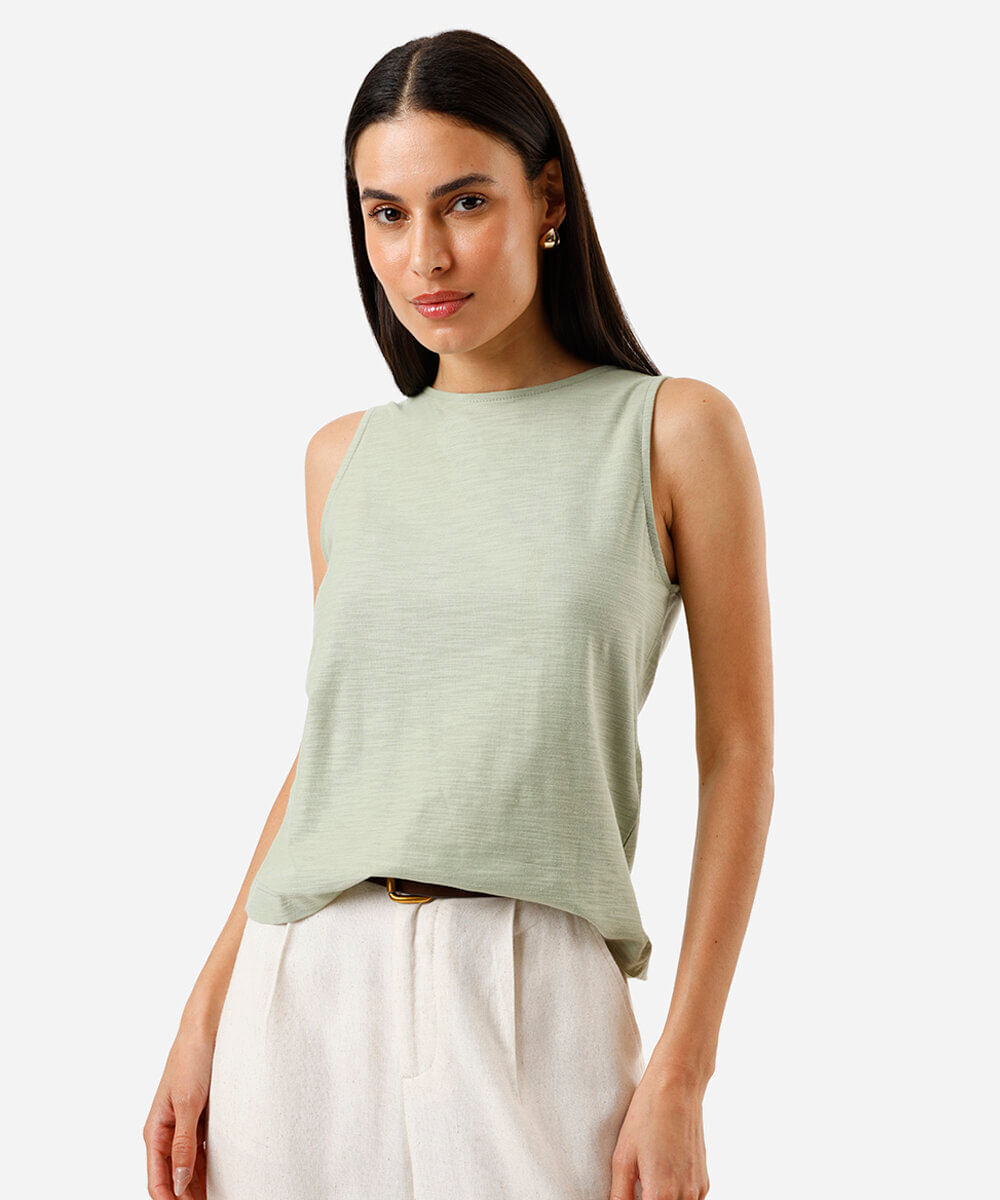 regata alongada de algodão flamê verde