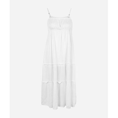 vestido longo juvenil de viscose com alças finas off white