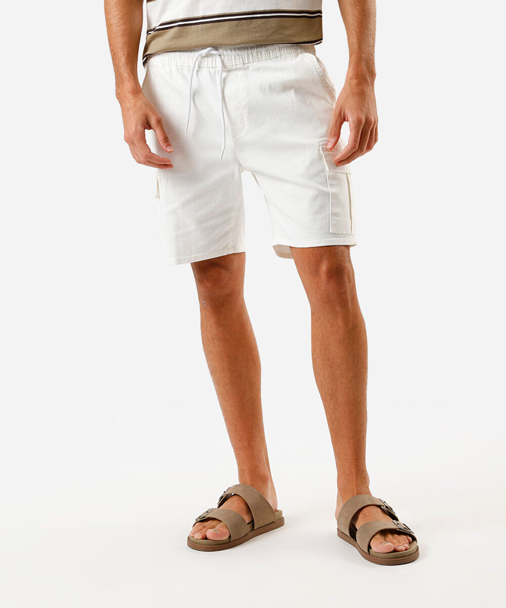 bermuda cargo masculina de sarja cós elástico off white