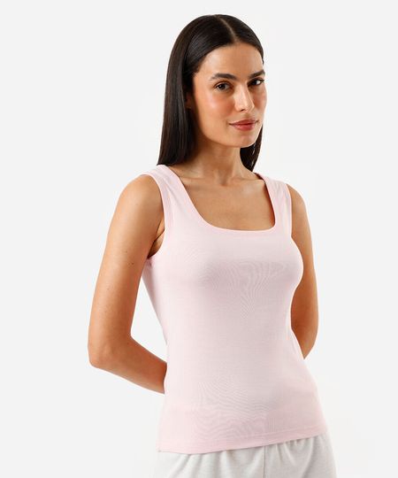 regata de pijama em algodão decote quadrado rosa P regata de pijama em algodão decote quadrado rosa P