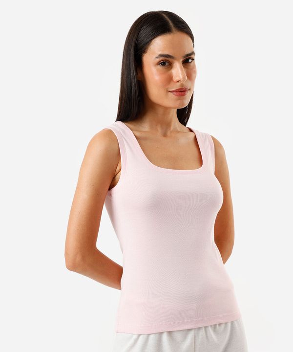 regata de pijama em algodão decote quadrado rosa GG