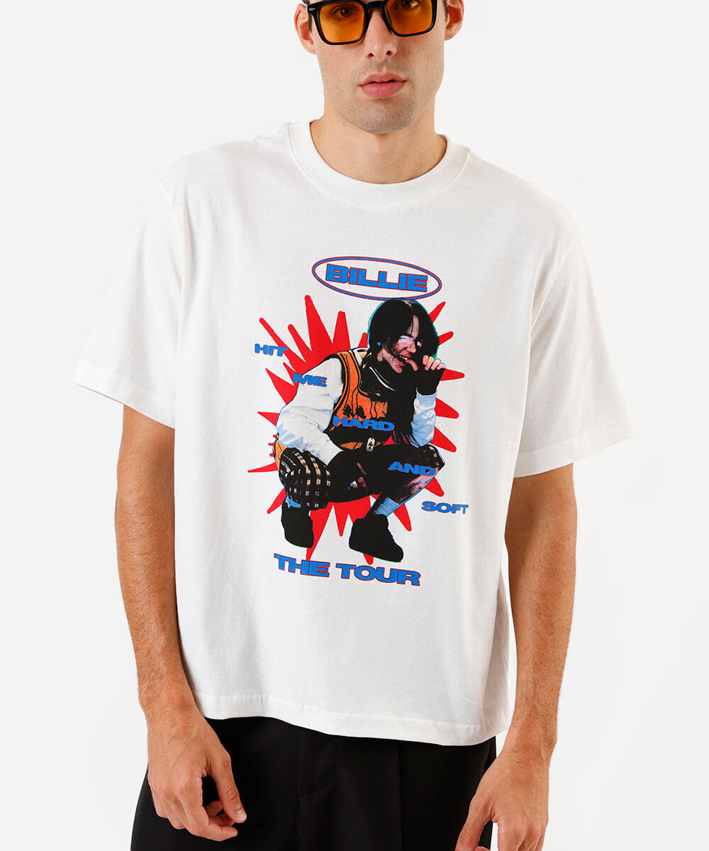 camiseta box fit masculina billie eilish off white