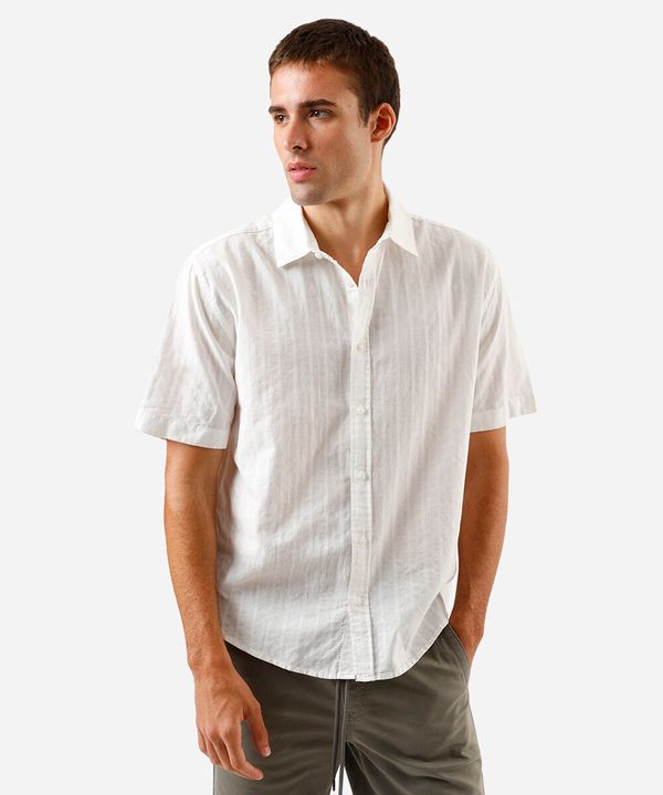 camisa masculina de algodão manga curta texturizada listrada off white M