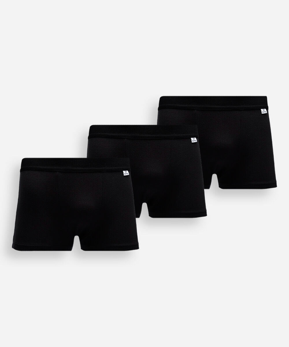 kit de 3 cuecas boxer de algodão preto