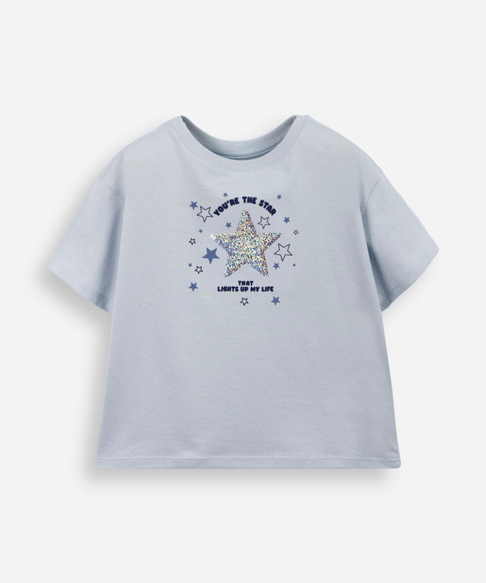 blusa infantil de algodão com estrela de paetê azul