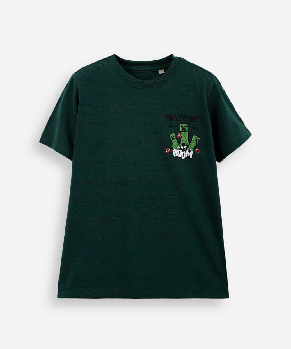 camiseta de algodão infantil minecraft verde