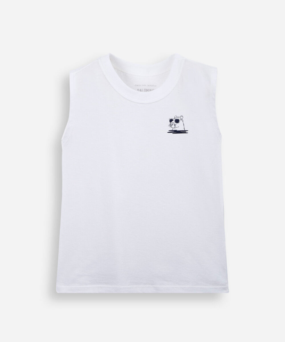 regata machão infantil de algodão com estampa de capivara off white