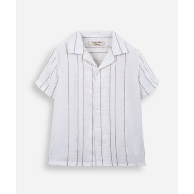 camisa infantil de algodão manga curta listrada off white