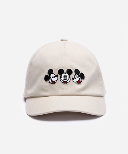 boné aba curva infantil de sarja com bordado mickey bege UNICO