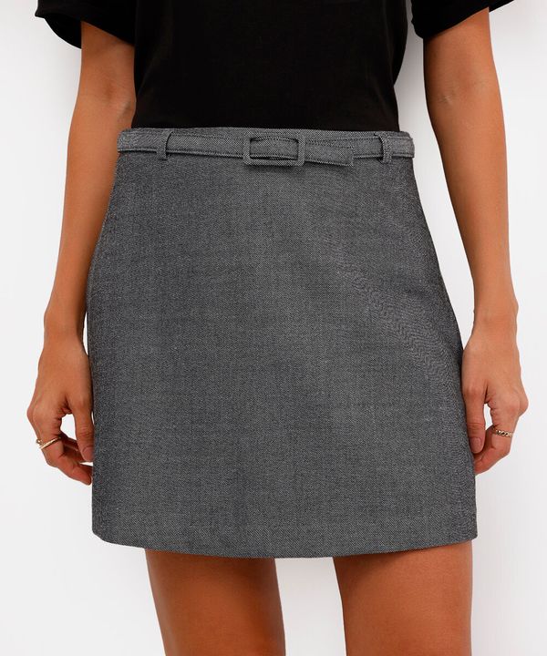 short saia feminino de alfaiataria cintura alta com cinto cinza 40