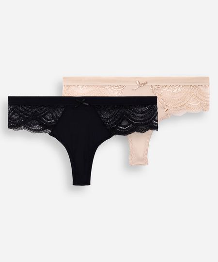 kit de 2 calcinhas fio dental com renda colorido M kit de 2 calcinhas fio dental com renda colorido M