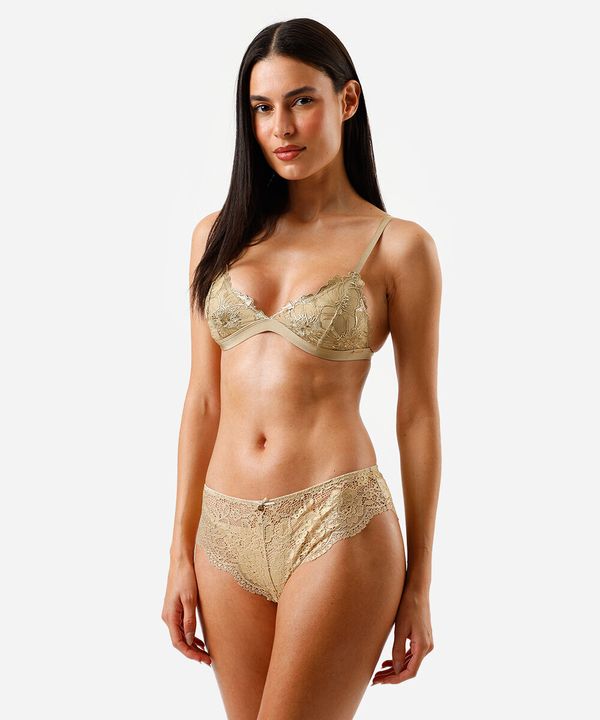calcinha caleçon feminina de renda floral amarela GG
