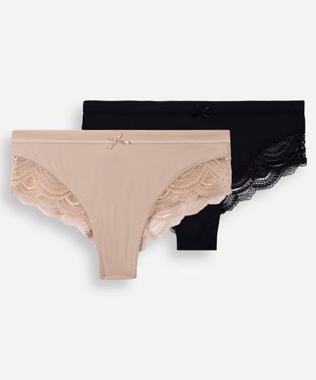 kit de 2 calcinhas caleçon com renda colorido P kit de 2 calcinhas caleçon com renda colorido P