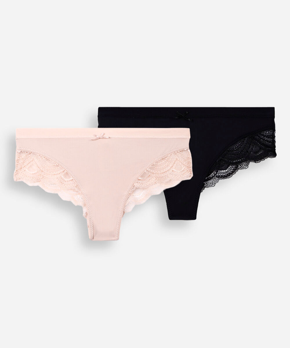 Vista 2 kit de 2 calcinhas caleçon com renda colorido C&A SORTIDO (KIT) C&A SORTIDO (KIT)