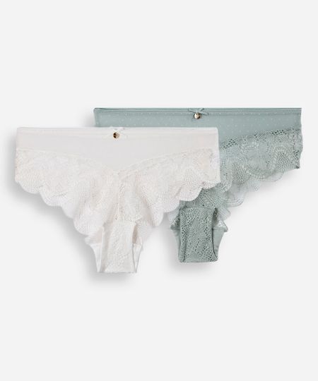 kit de 2 calcinhas caleçon em renda e poá colorido M