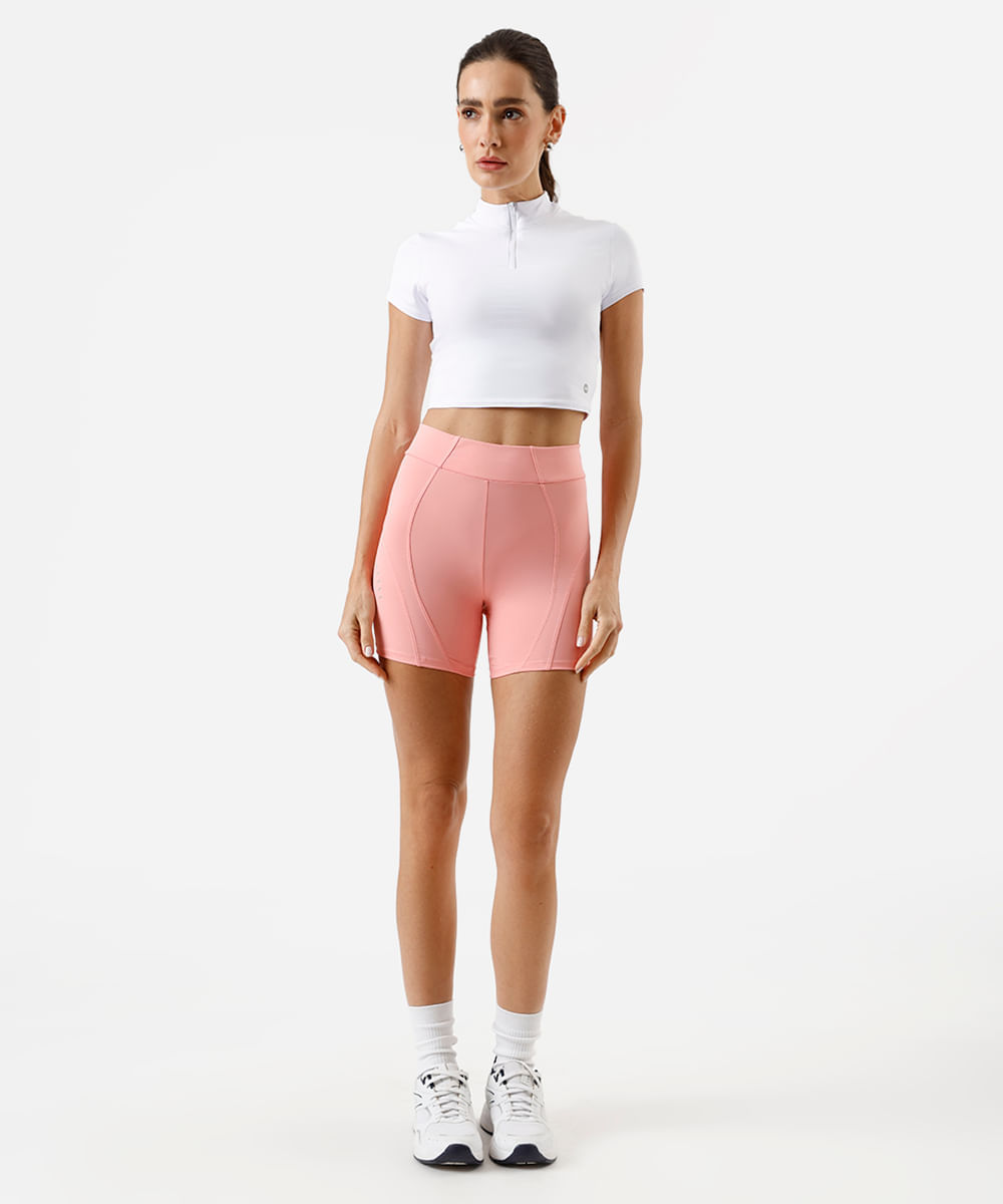 bermuda feminina esportiva ace com recortes e refletivos rosa