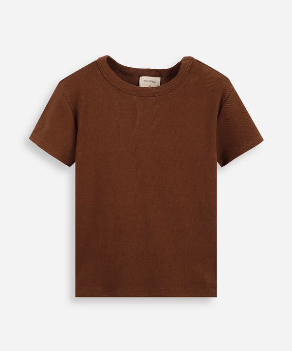 camiseta baby look juvenil de algodão canelada marrom 16