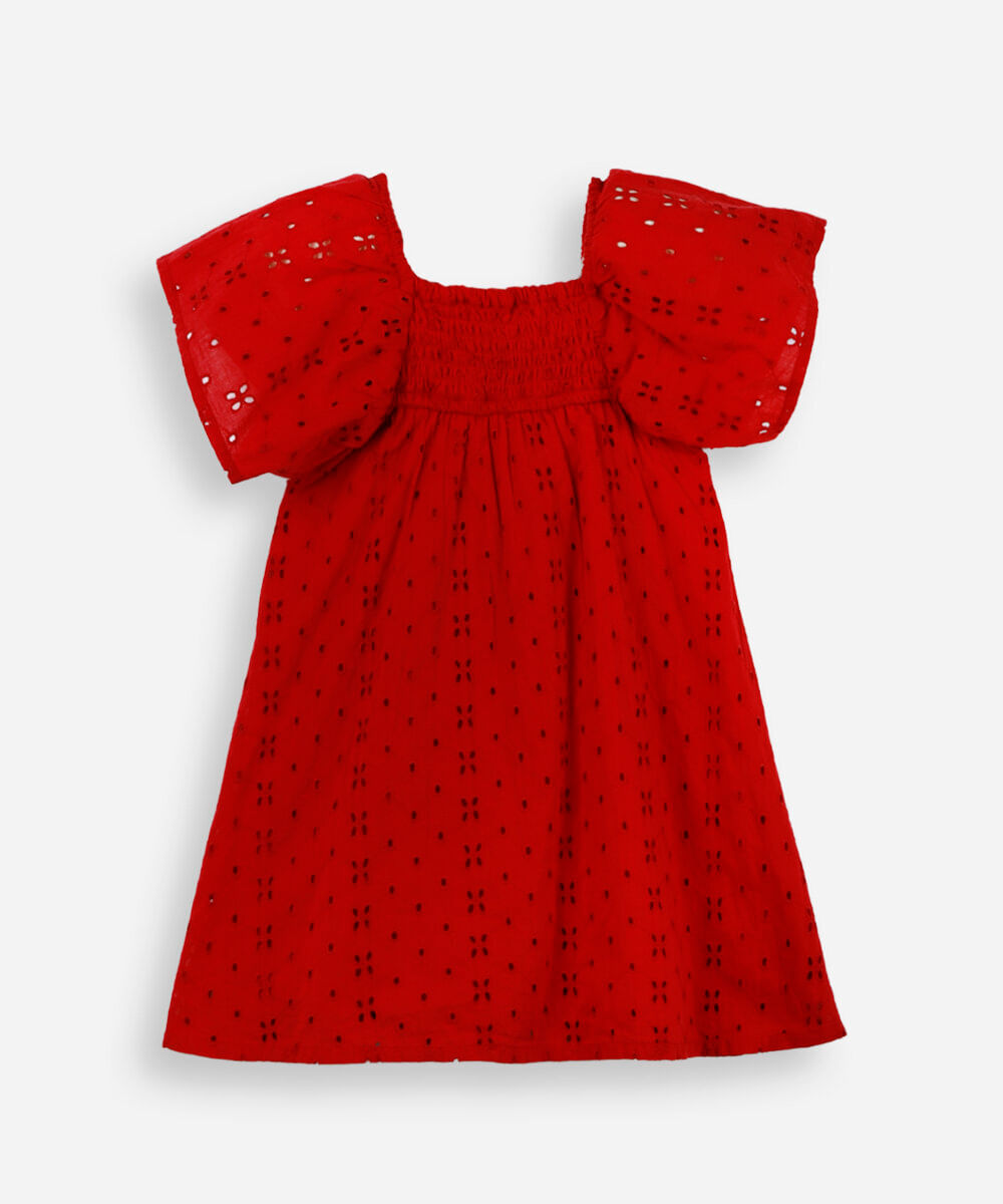 vestido infantil de laise elástico costas vermelho