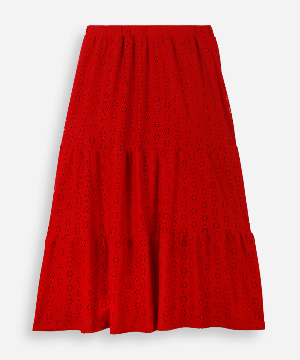 saia juvenil longa de laise vermelha